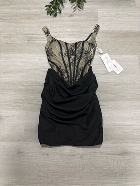 Elegant Black & Nude Lace Mini Dress